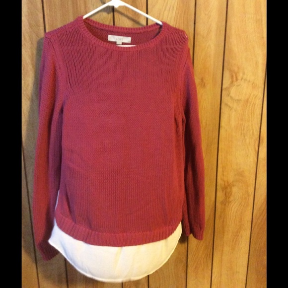 LOFT Sweaters - LOFT Pink Knit Sweater with Cream Color Shirt Tail